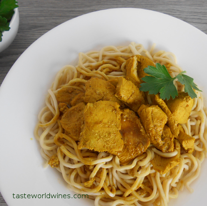 Curry Chikin with Noodles Recipe and Gewurz Riesling Wine Selection